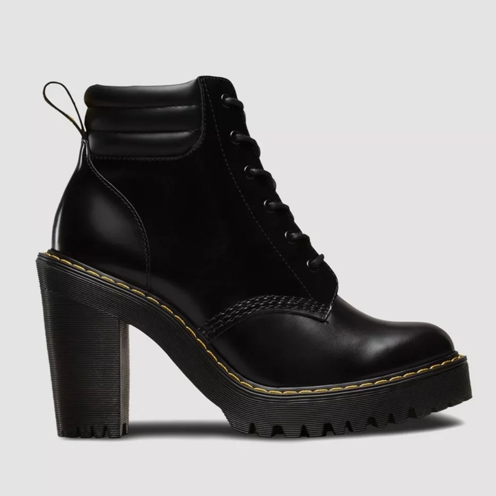 Dr. Martens Black Heeled Combat Boots with Platform Sole